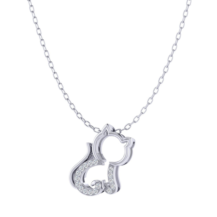 Kitty Cat 1/20 Cttw Natural Diamond Pendant Necklace set in 925 Sterling Silver