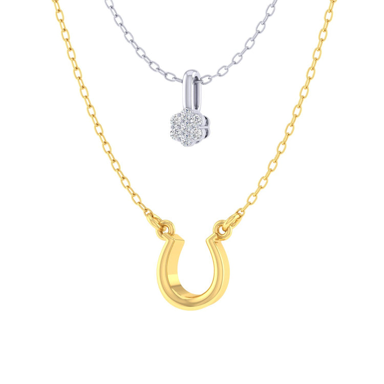 Floral and Horseshoe Layered 1/20 Cttw Natural Diamond Pendant Necklace set in 925 Sterling (Silver & Yellow Gold)… jewelry layering