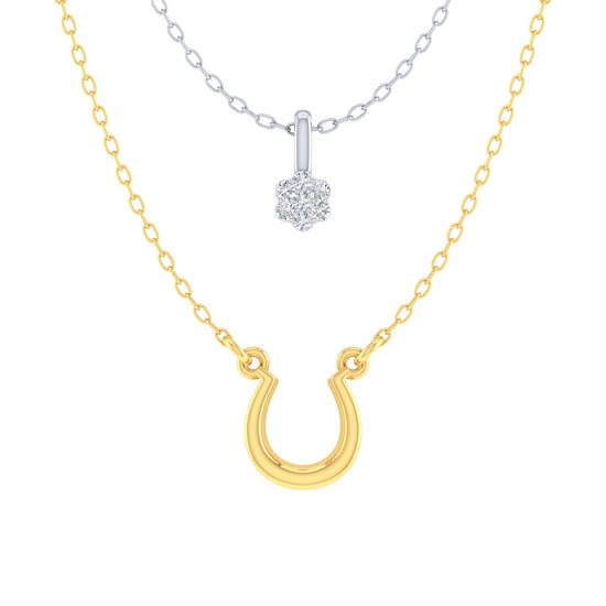 Floral and Horseshoe Layered 1/20 Cttw Natural Diamond Pendant Necklace set in 925 Sterling (Silver & Yellow Gold)…