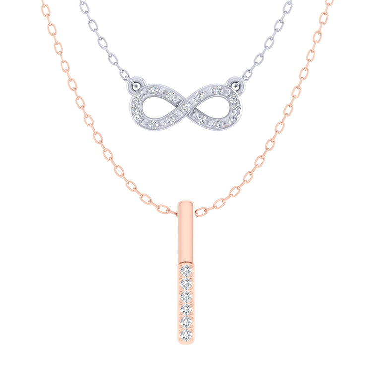 Infinity and Pillar Bar Layered 1/10 Cttw Natural Diamond Pendant Necklace set in 925 Sterling (Silver & Rose Gold)…