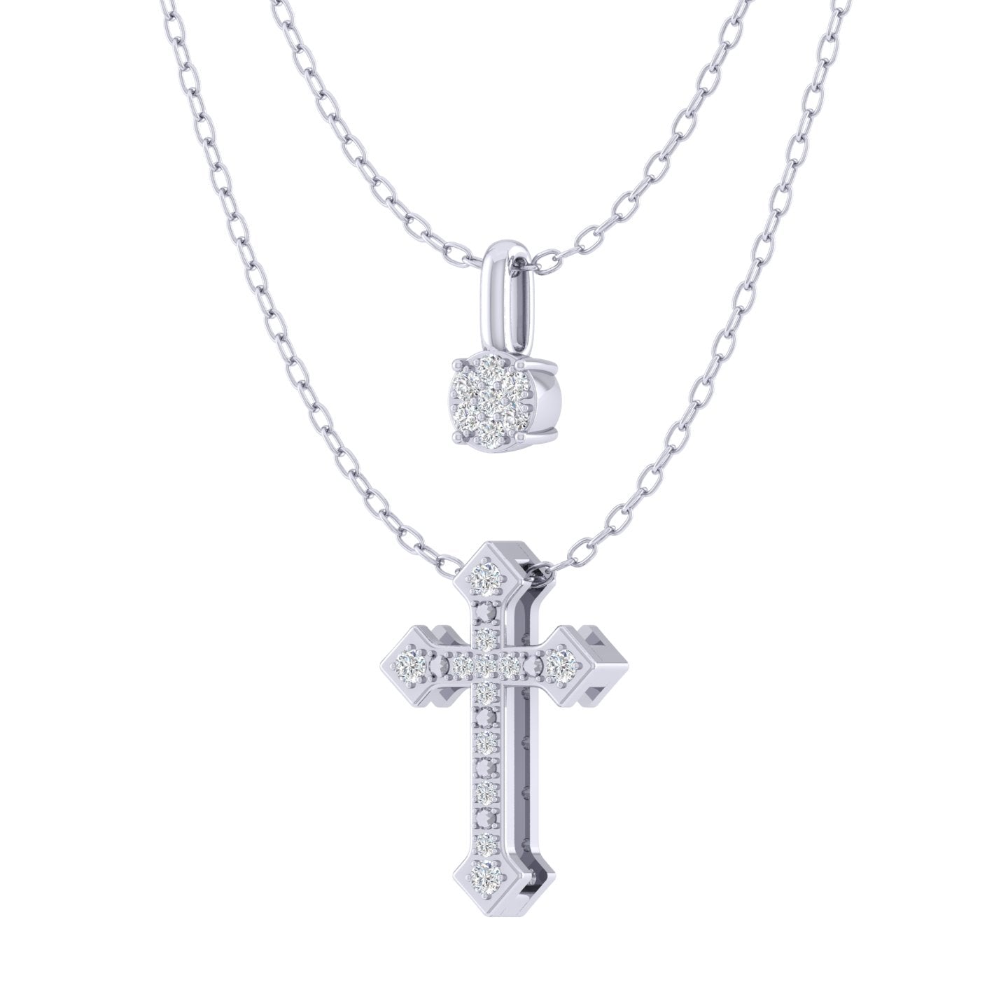 Cluster and Celtic Cross Layered 1/10 Cttw Natural Diamond Pendant Necklace set in 925 Sterling Silver…