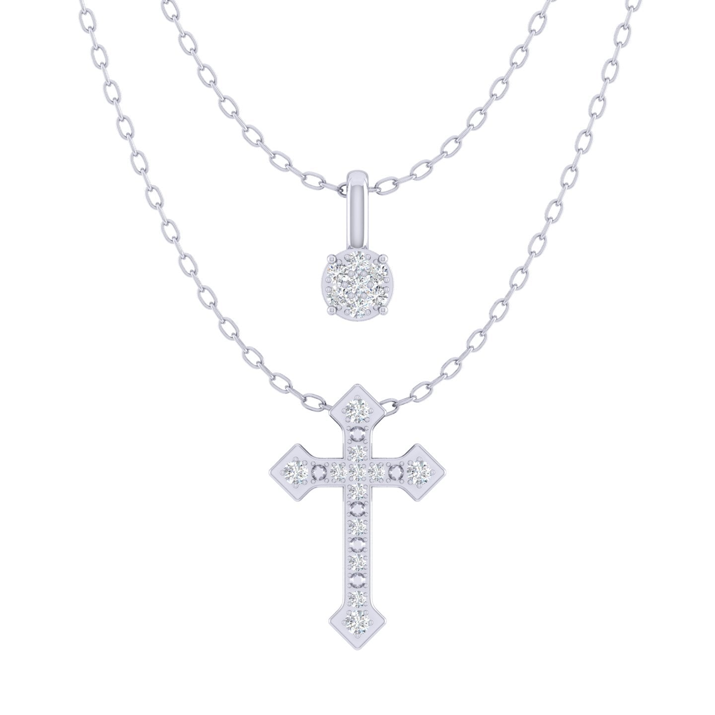 Cluster and Celtic Cross Layered 1/10 Cttw Natural Diamond Pendant Necklace set in 925 Sterling Silver…
