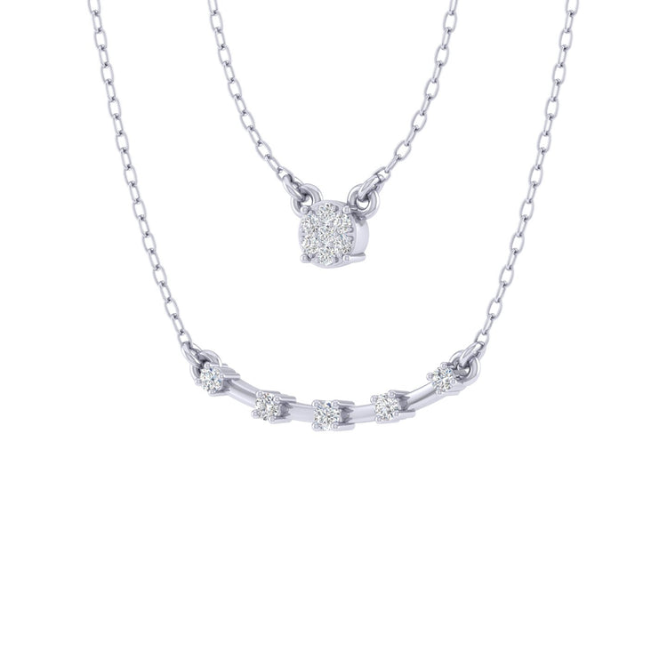 Cluster and Curved Bar Layered 1/10 Cttw Natural Diamond Pendant Necklace set in 925 Sterling Silver…