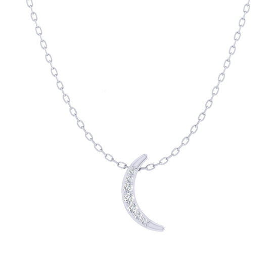 Moon 1/20 Cttw Natural Diamond Pendant Necklace set in 925 Sterling Silver