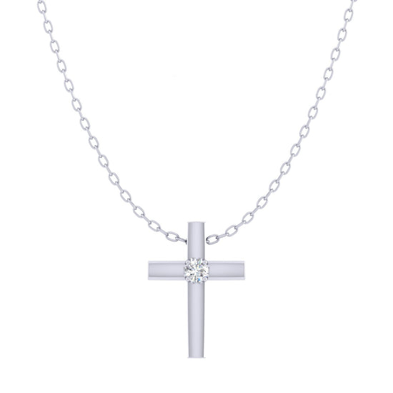 Cross 1/20 Cttw Natural Diamond Pendant Necklace set in 925 Sterling Silver