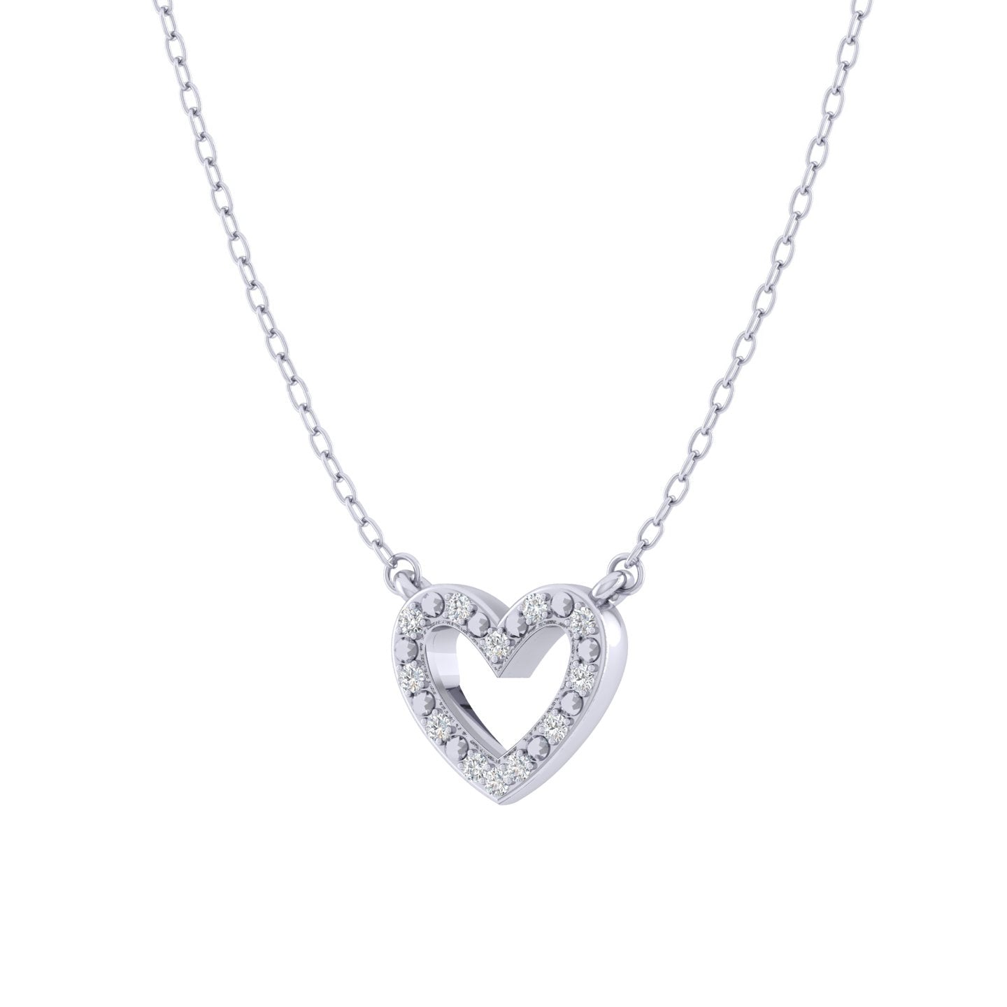 Love Heart 1/20 Cttw Natural Diamond Pendant Necklace set in 925 Sterling Silver