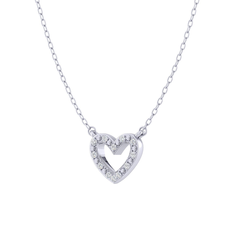 Love Heart 1/20 Cttw Natural Diamond Pendant Necklace set in 925 Sterling Silver