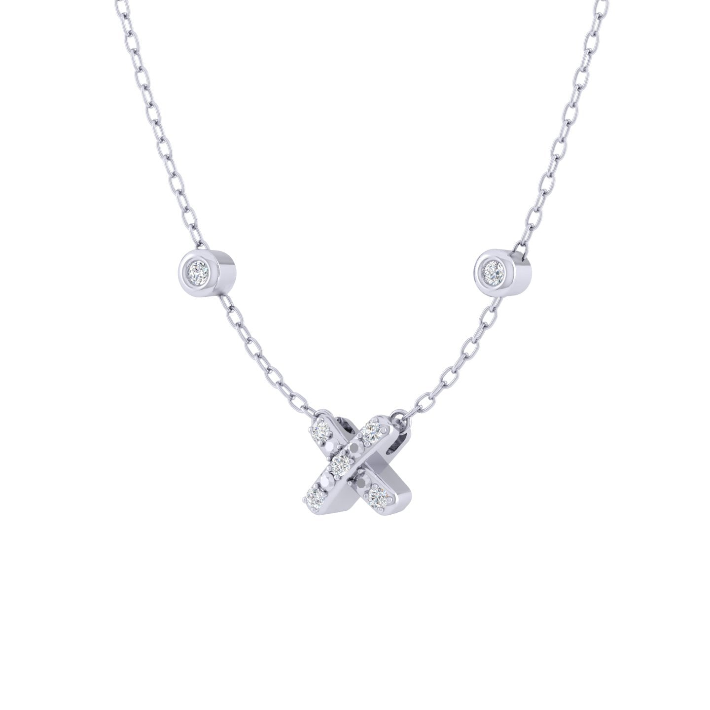 Letter X Initial 1/20 Cttw Natural Diamond Pendant Necklace set in 925 Sterling Silver