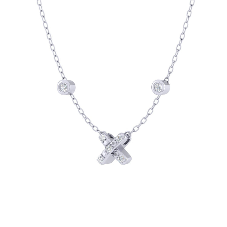 Letter X Initial 1/20 Cttw Natural Diamond Pendant Necklace set in 925 Sterling Silver