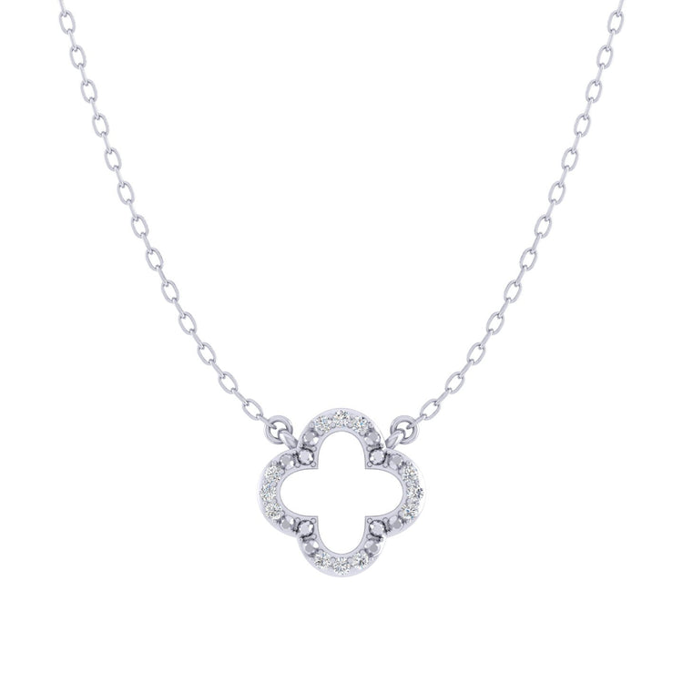 Open Four Leaf Clover 1/20 Cttw Natural Diamond Pendant Necklace set in 925 Sterling Silver