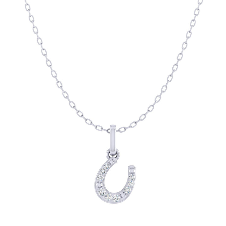 Floating Horseshoe 1/20 Cttw Natural Diamond Pendant Necklace set in 925 Sterling Silver