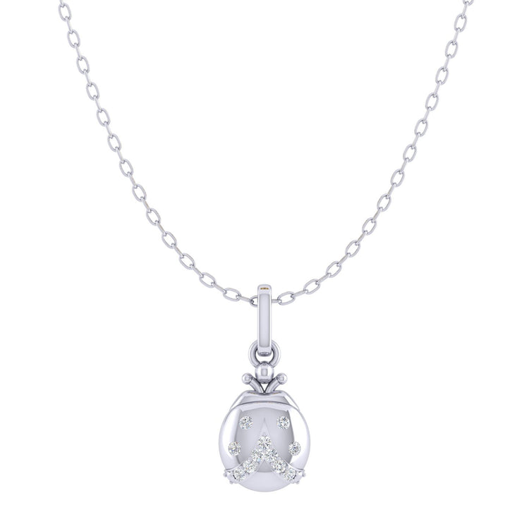 LadyBug 1/20 Cttw Natural Diamond Pendant Necklace set in 925 Sterling Silver