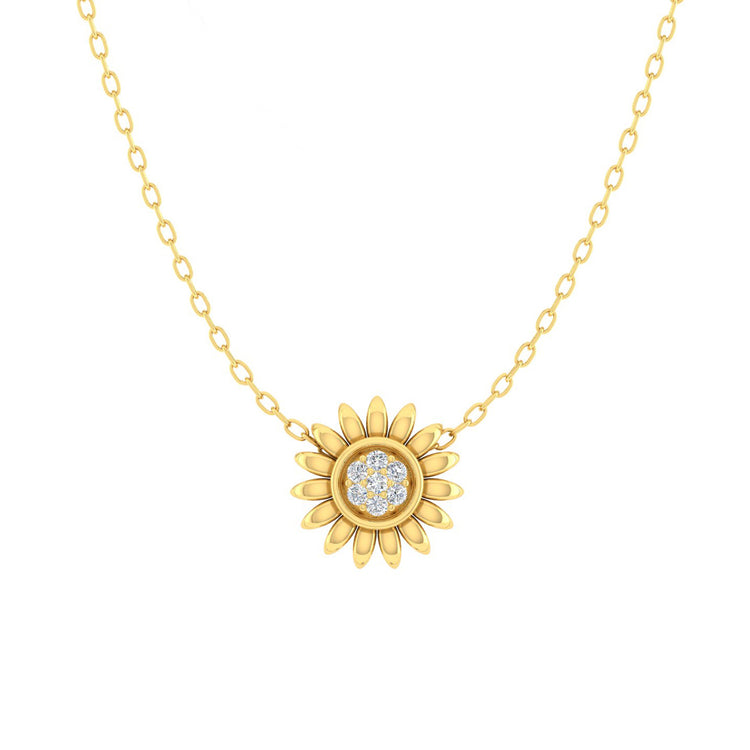 SunFlower 1/20 Cttw Natural Diamond Pendant Necklace set in 925 Sterling Silver (Yellow Gold) fine jewelry gift