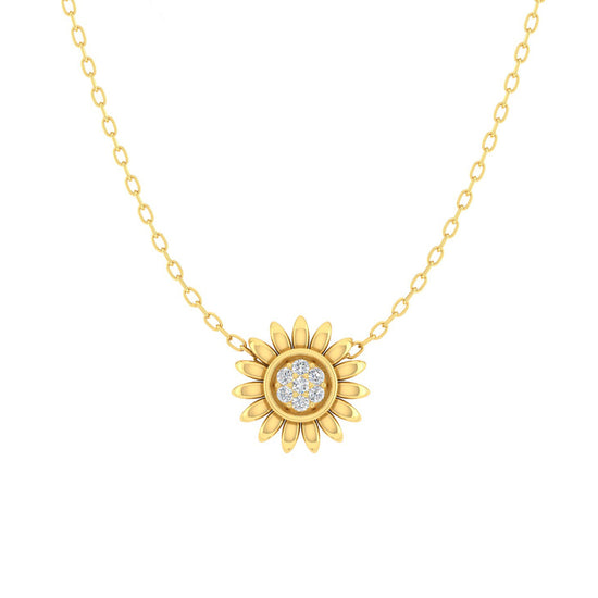SunFlower 1/20 Cttw Natural Diamond Pendant Necklace set in 925 Sterling Silver (Yellow Gold) fine jewelry gift