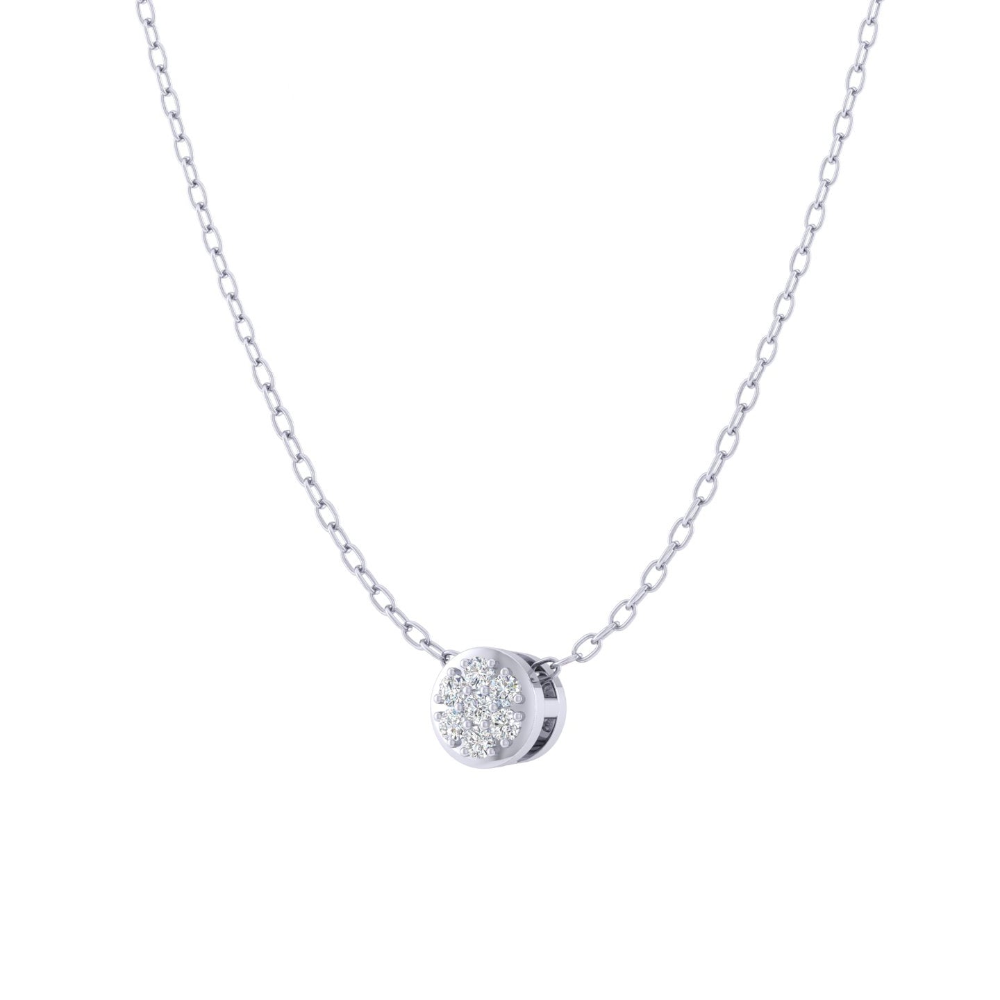 Round Floral Cluster 1/20 Cttw Natural Diamond Pendant Necklace set in 925 Sterling Silver