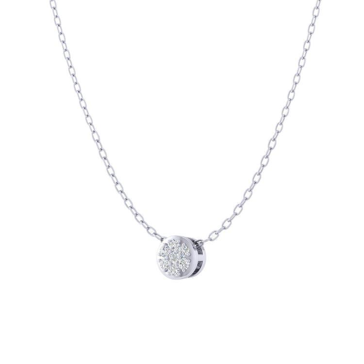 Round Floral Cluster 1/20 Cttw Natural Diamond Pendant Necklace set in 925 Sterling Silver