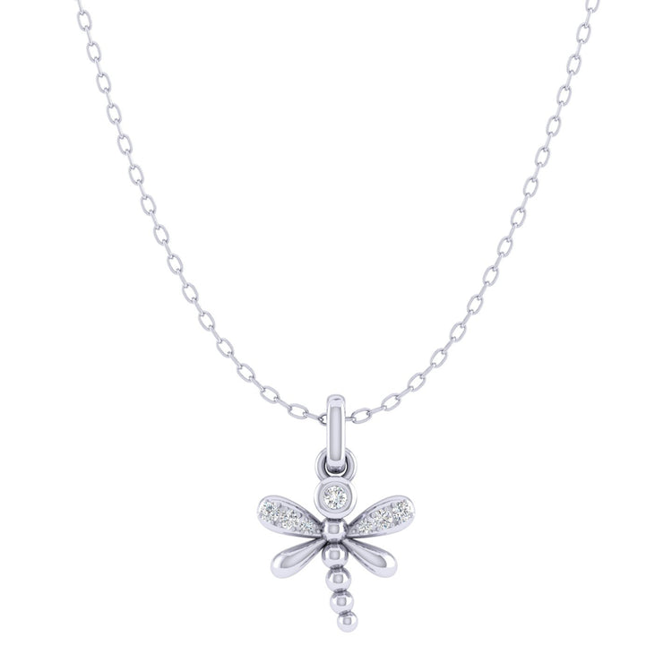 Dragonfly 1/20 Cttw Natural Diamond Pendant Necklace set in 925 Sterling Silver fine jewelry gift holiday valentine birthday