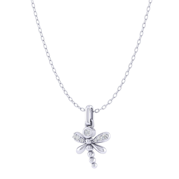 Dragonfly 1/20 Cttw Natural Diamond Pendant Necklace set in 925 Sterling Silver fine jewelry gift holiday valentine birthday