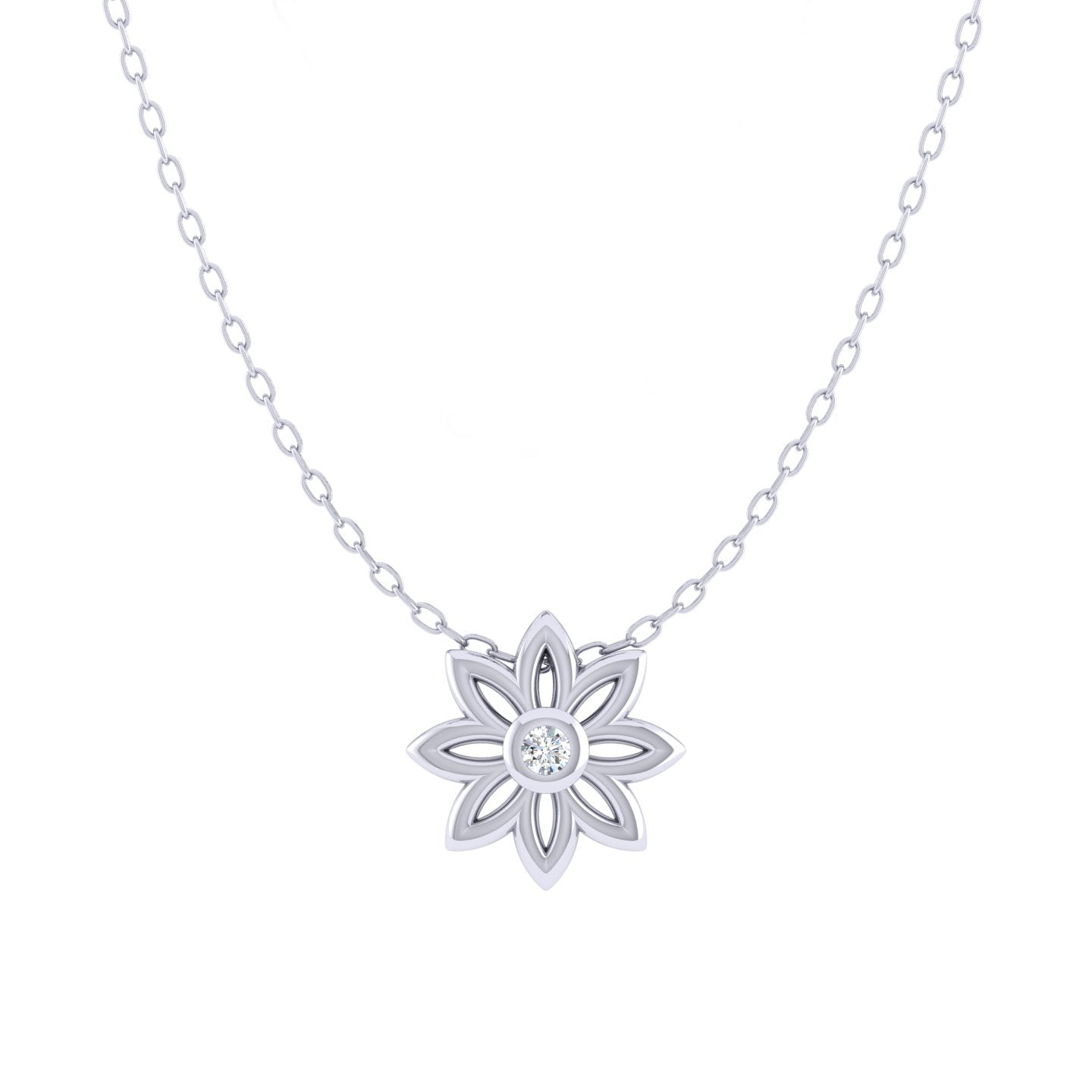 Daisy Flower 1/40 Cttw Natural Diamond Pendant Necklace set in 925 Sterling Silver