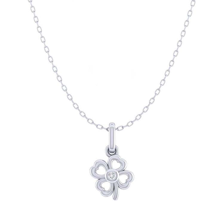 Four Leaf Clover 1/40 Cttw Natural Diamond Pendant Necklace set in 925 Sterling Silver
