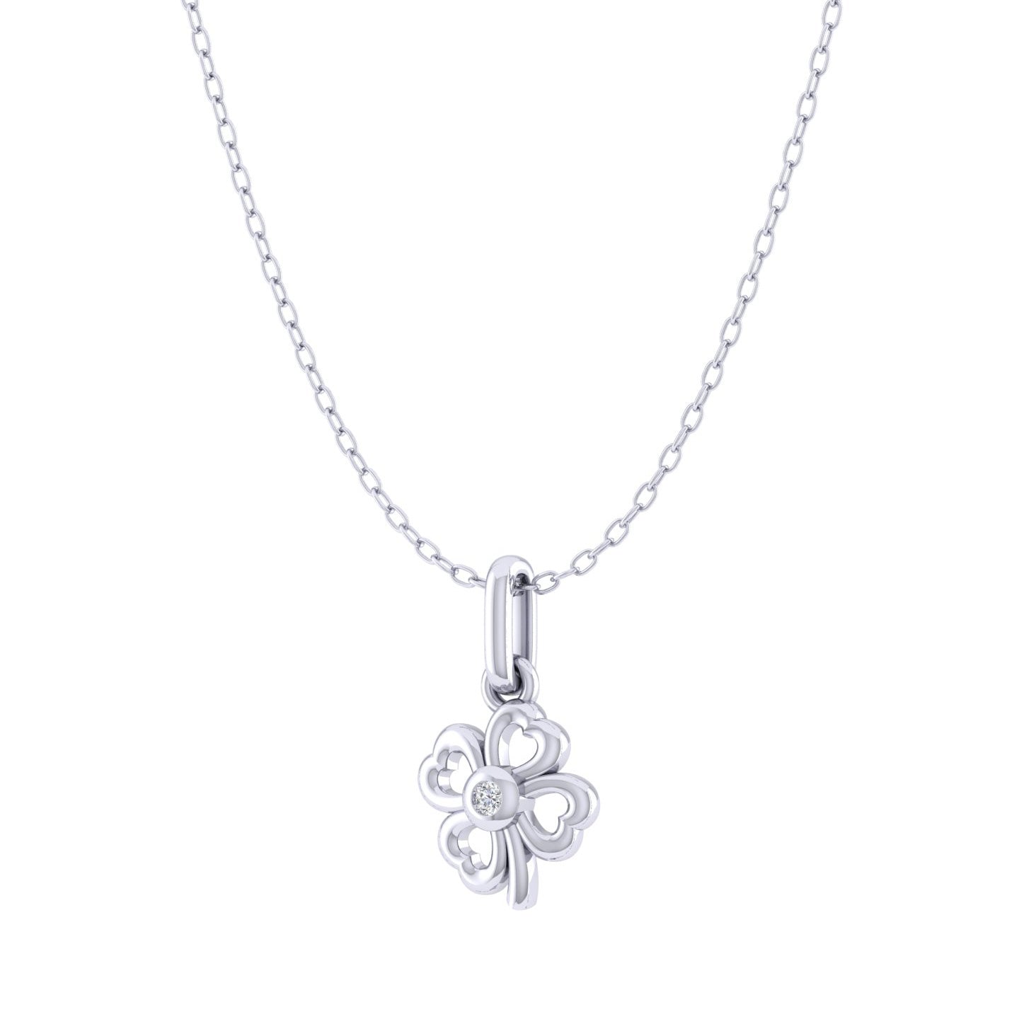 Four Leaf Clover 1/40 Cttw Natural Diamond Pendant Necklace set in 925 Sterling Silver
