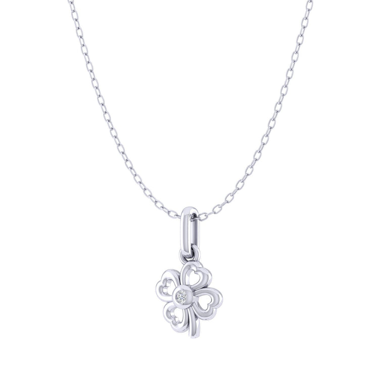 Four Leaf Clover 1/40 Cttw Natural Diamond Pendant Necklace set in 925 Sterling Silver