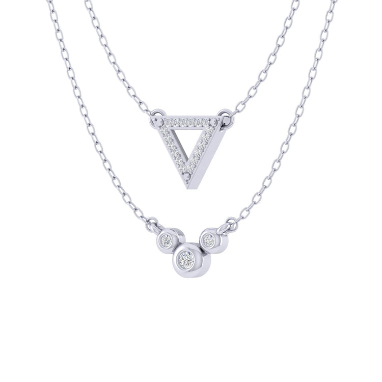 Triangle and Three Stone Layered 1/10 Cttw Natural Diamond Pendant Necklace set in 925 Sterling Silver… fine jewelry