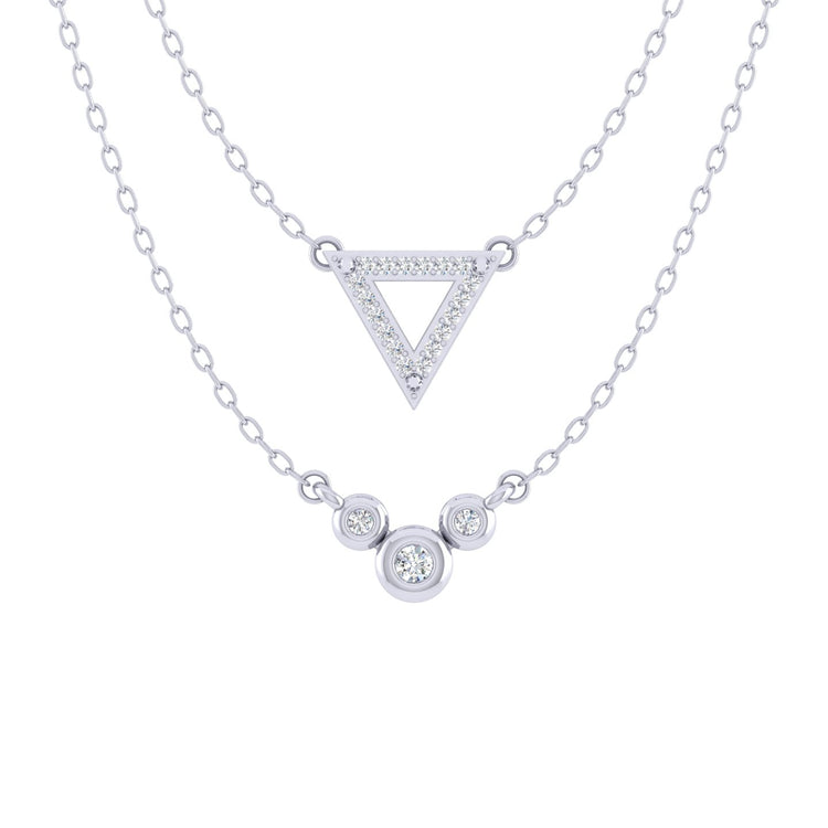 Triangle and Three Stone Layered 1/10 Cttw Natural Diamond Pendant Necklace set in 925 Sterling Silver… fine jewelry