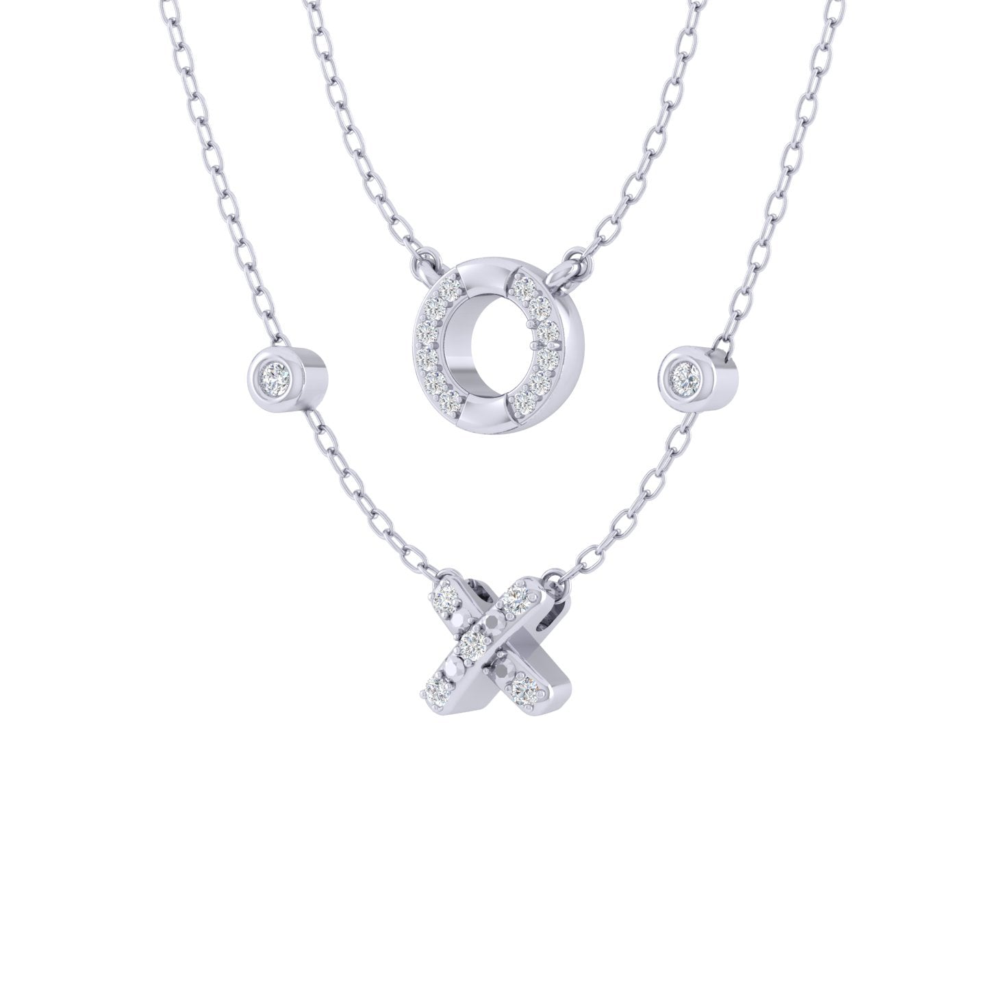 XO Layered 1/10 Cttw Natural Diamond Pendant Necklace set in 925 Sterling Silver
