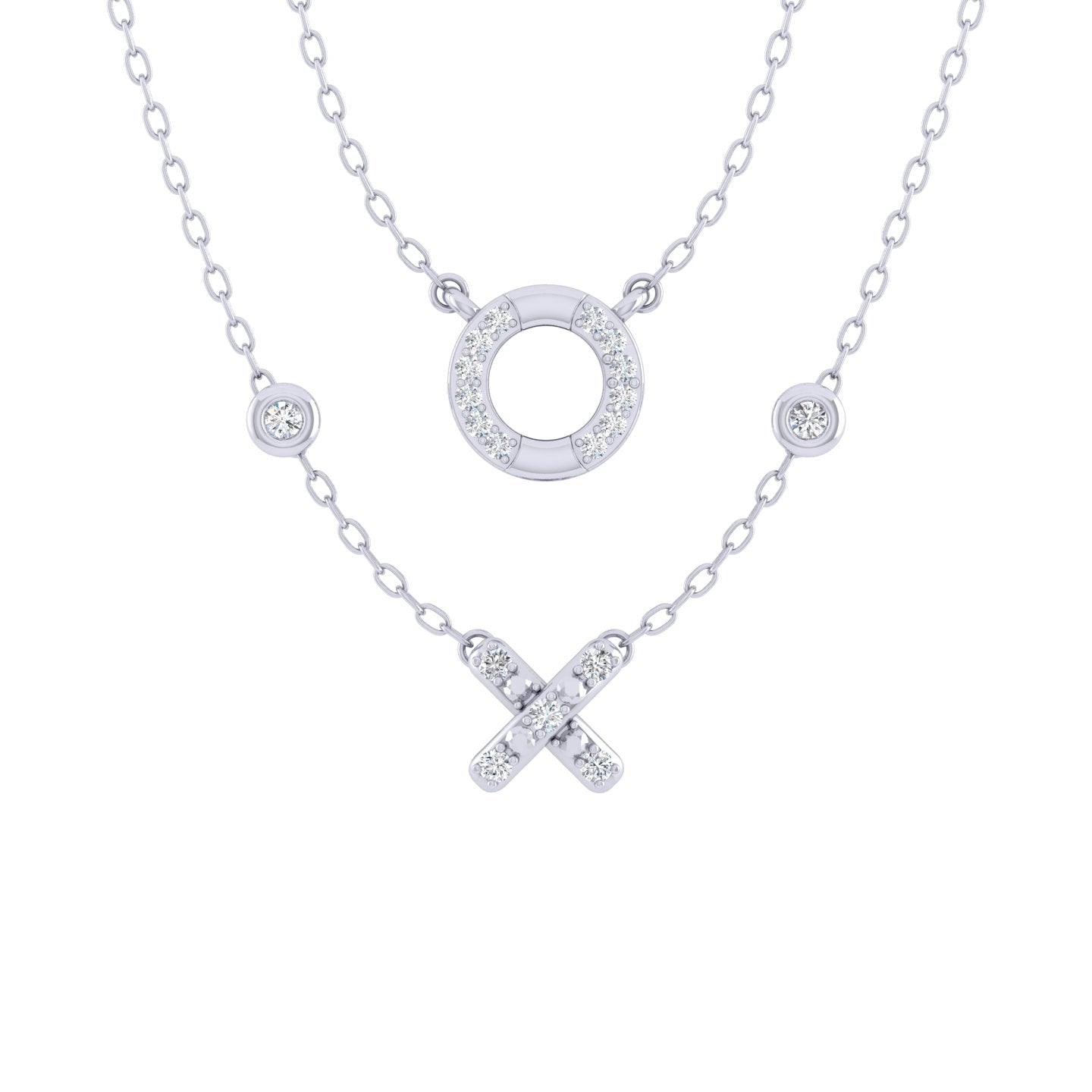 XO Layered 1/10 Cttw Natural Diamond Pendant Necklace set in 925 Sterling Silver