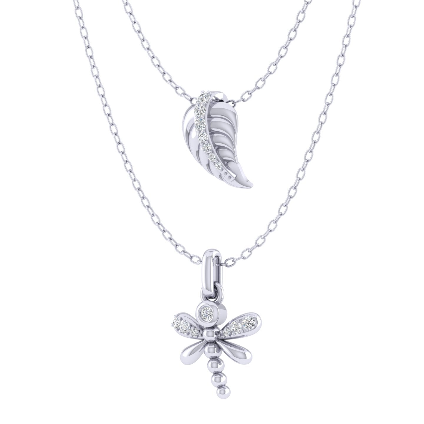 Lucky Feather and Dragonfly Layered 1/10 Cttw Natural Diamond Pendant Necklace set in 925 Sterling Silver… fine jewelry gift holiday birthday under$50 cheap affordable