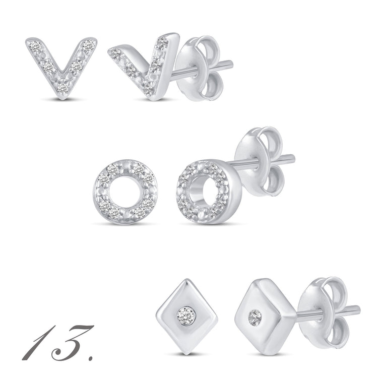 3 Pairs Set Ear Party 1/10 -1/20 Cttw Natural Diamond Earrings in 925 Sterling Silver circle