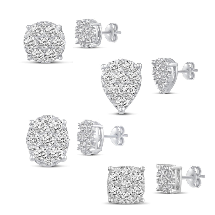 Star Motif 1.0 Cttw Natural Diamond Cluster Stud Earrings in Sterling Silver - Fifth and Fine