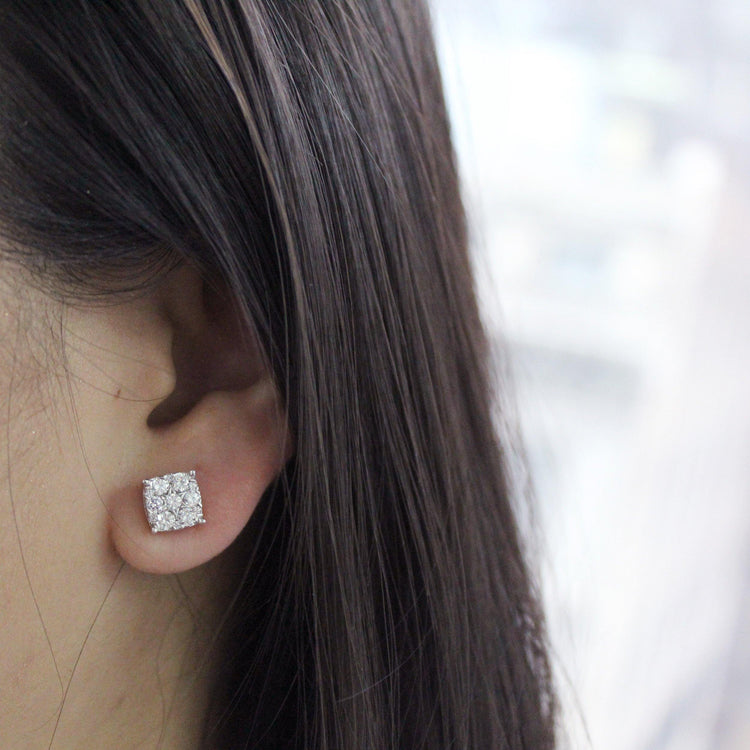 Star Motif 1.0 Cttw Natural Diamond Cluster Stud Earrings in Sterling Silver - Fifth and Fine