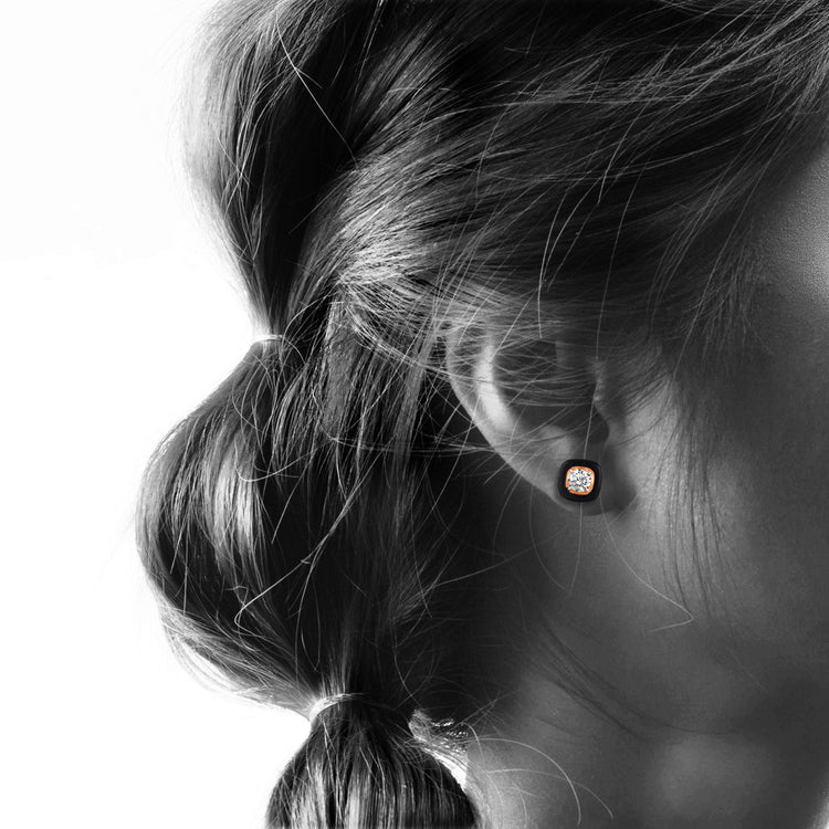 Black Enamel Natural Diamond Stud Earrings set in 925 Sterling Silver trend birthday holiday gift under $50