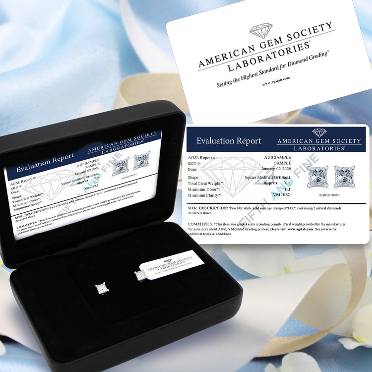 AGS Certified (VS1- VS2) 1/4ct TW to 1.00ct TW Natural Diamond Earrings-14K Gold-Screw Backs fine jewelry birthday holiday vae\lentineday gift