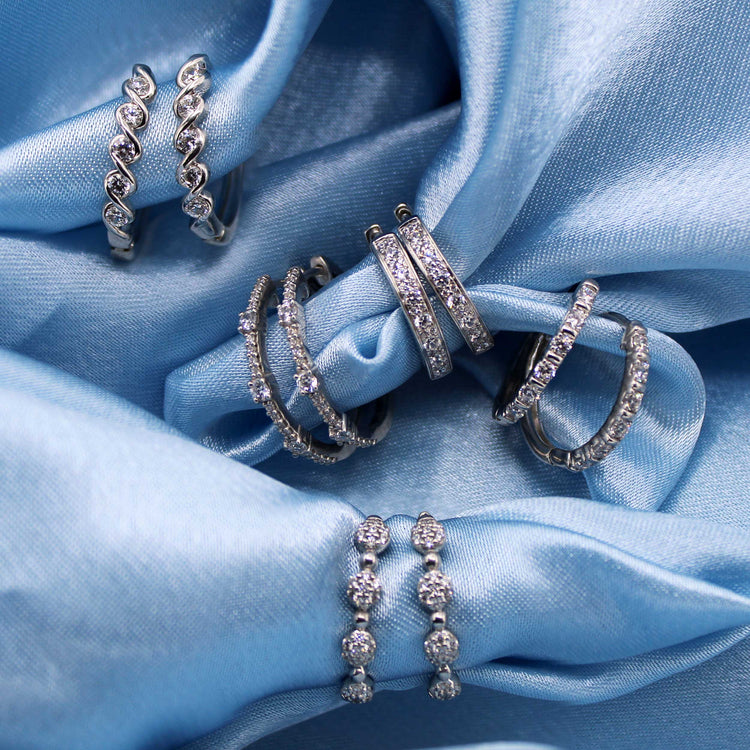 16 Design Diamond Hoops Earrings set in 925 Sterling Silver fine jewelry huggies trend gift wedding bridal brides