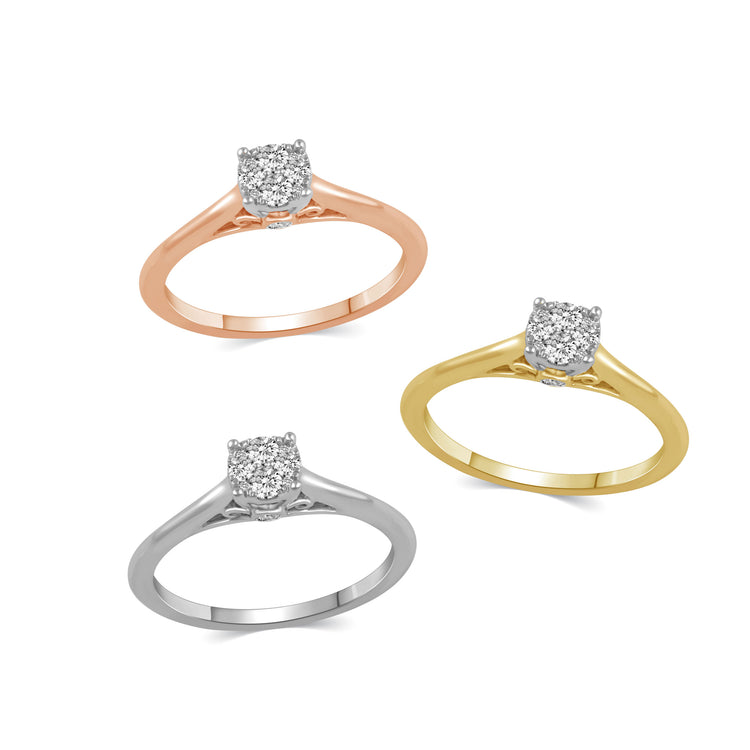 14K White/Yellow/Rose Gold 1/5 Cttw (I1-I2 Clarity) Diamond Round Cluster Ring