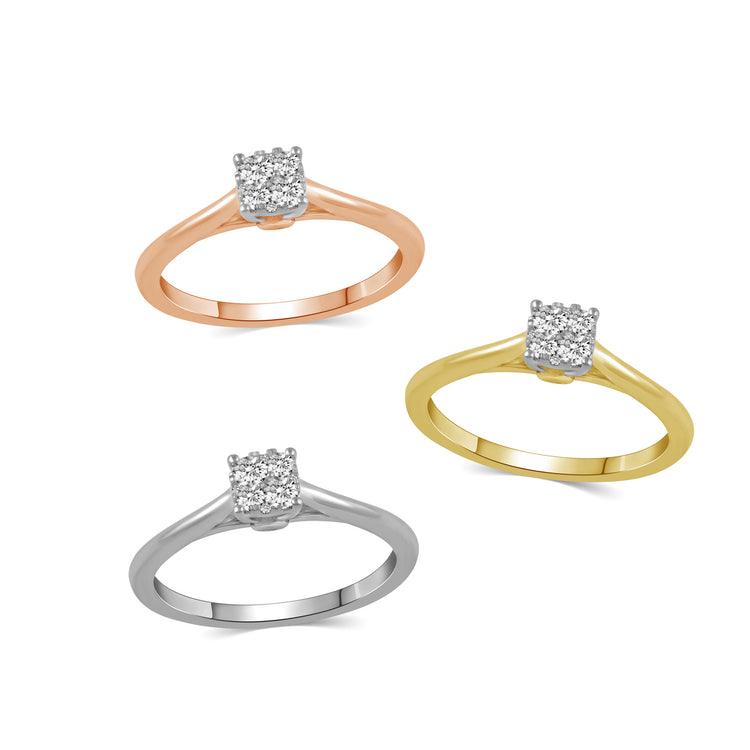14K White/Yellow/Rose Gold 1/5 Cttw (I1-I2 Clarity) Diamond Cushion Cluster Ring