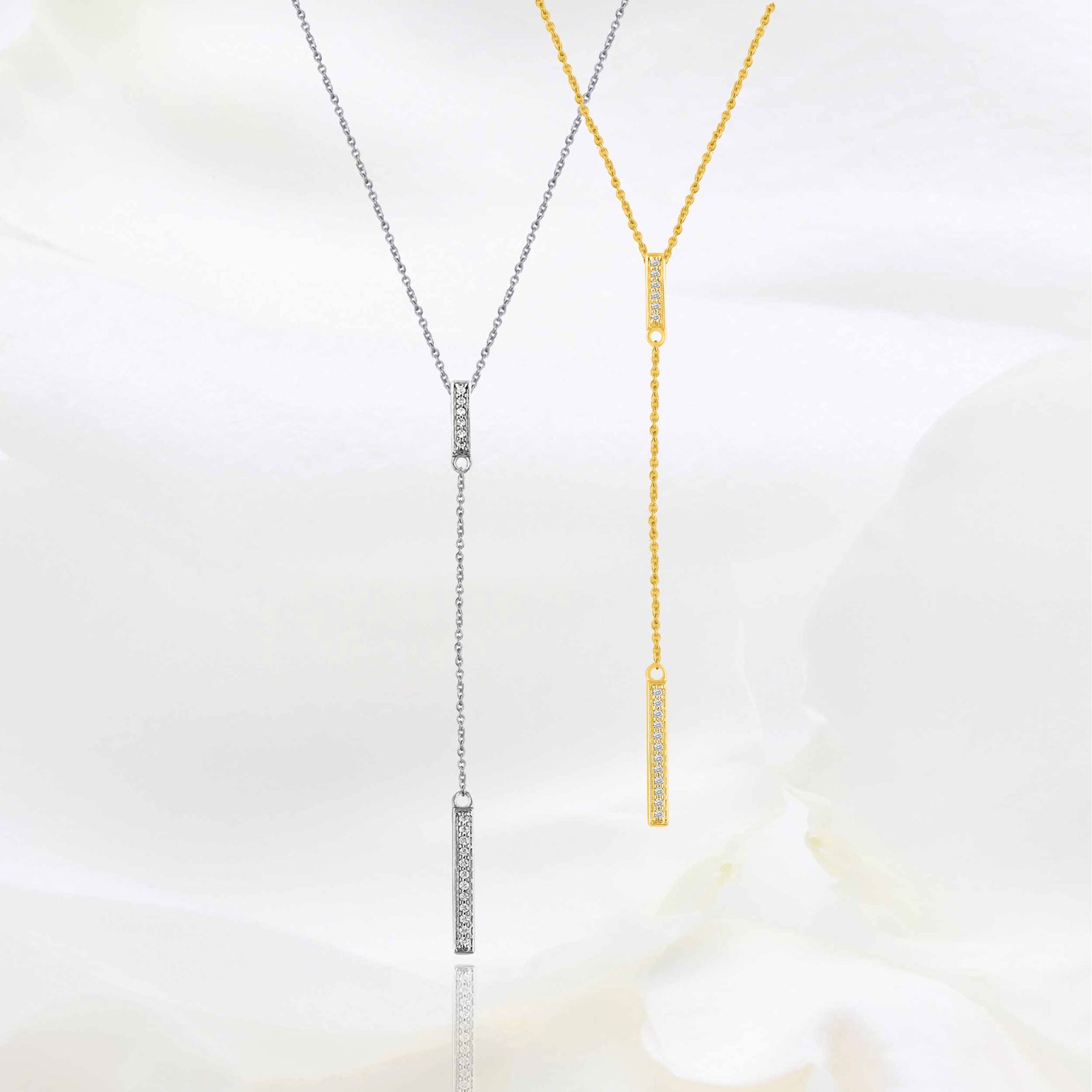 1/10 Ctw Lariat Bar Natural Diamond Pendant Necklace set in 925 Sterling Silver yellow gold
