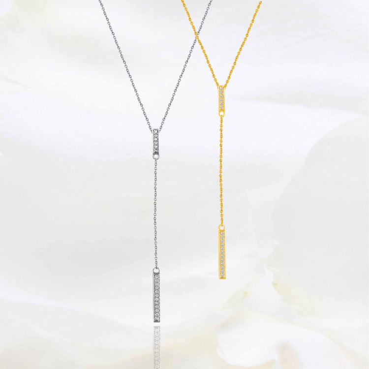 1/10 Ctw Lariat Bar Natural Diamond Pendant Necklace set in 925 Sterling Silver yellow gold