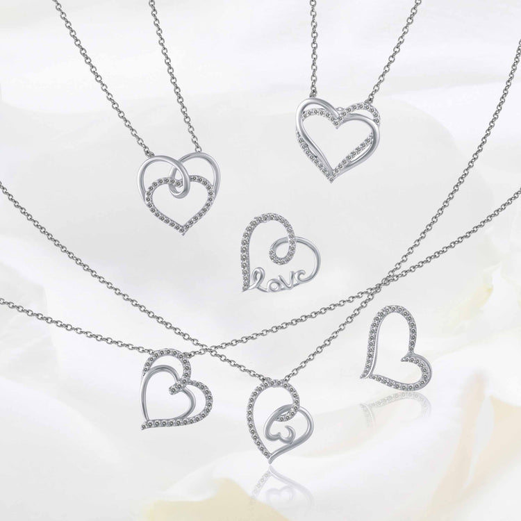 1/2Cttw - 1/4 Cttw Diamond Open Heart Pendant Necklace set in 925 Sterling Silver (Select Heart Design)