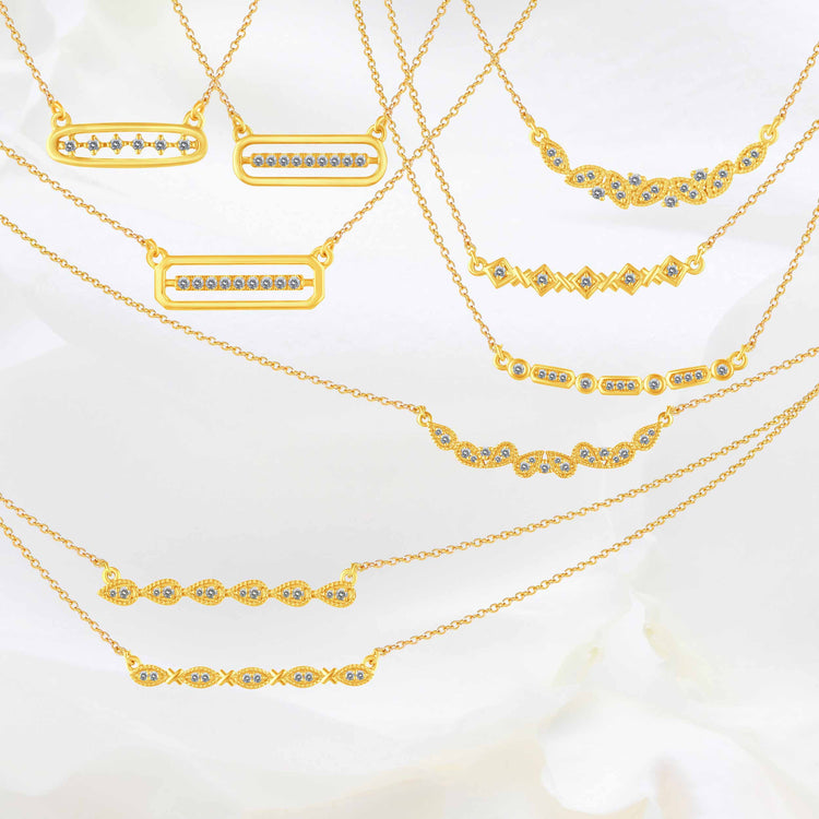 1/4 - 1/10 Cttw Diamond Bar Pendant Necklace set in 925 Sterling Silver Yellow Gold Plating (Select Design)