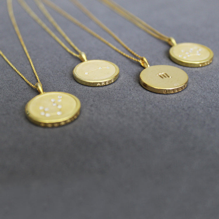1/20 Cttw Diamond Zodiac Satin Finish Pendant Necklace set in 925 Sterling Silver 14K Yellow Gold Plating