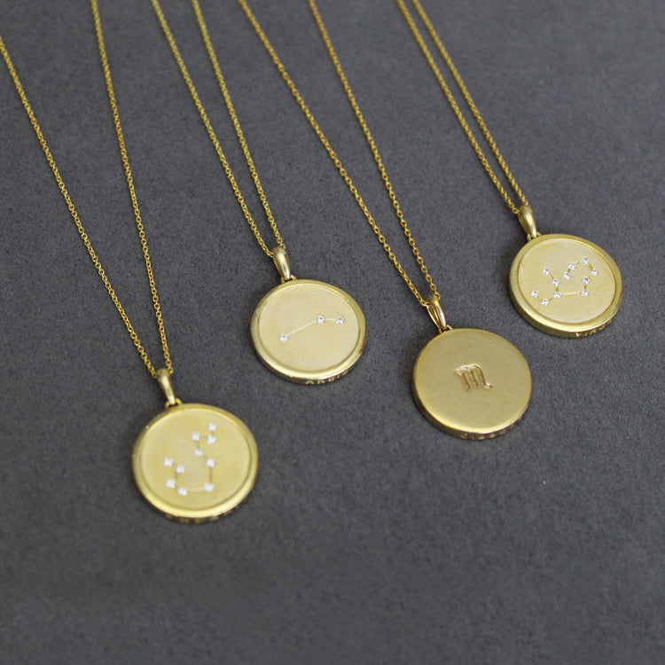 1/20 Cttw Diamond Zodiac Satin Finish Pendant Necklace set in 925 Sterling Silver 14K Yellow Gold Plating