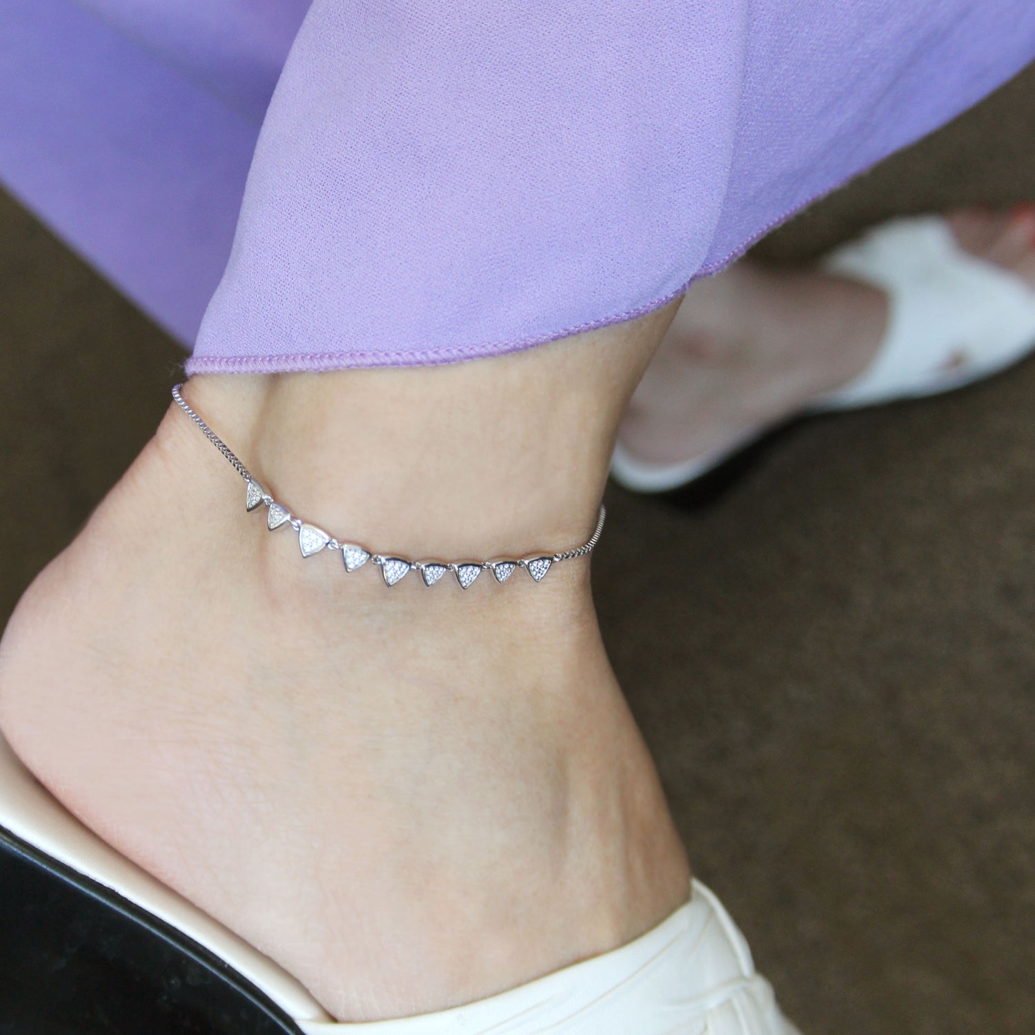 1/4 Cttw Diamond Triangle Anklet in 925 Sterling Silver