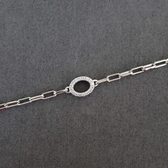 1/6 Cttw Natural Diamond Pave Oval Link Chain 7" Bracelet in 925 Sterling Silver