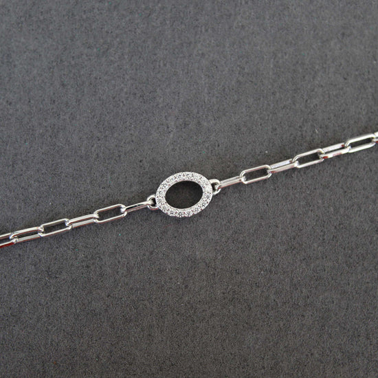 1/6 Cttw Natural Diamond Pave Oval Link Chain 7" Bracelet in 925 Sterling Silver
