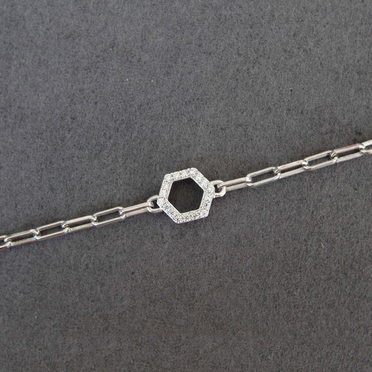 SALE 1/6 Cttw Natural Diamond Pave Hexagon Link Chain 7" Bracelet in 925 Sterling Silver
