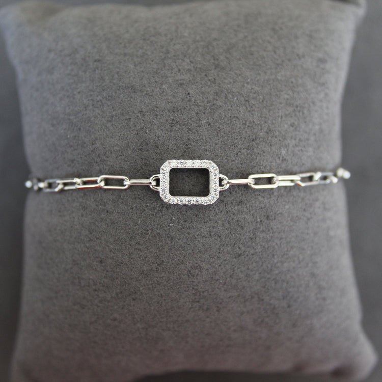 SALE 1/6 Cttw Natural Diamond Pave Rectangle Link Chain 7" Bracelet in 925 Sterling Silver